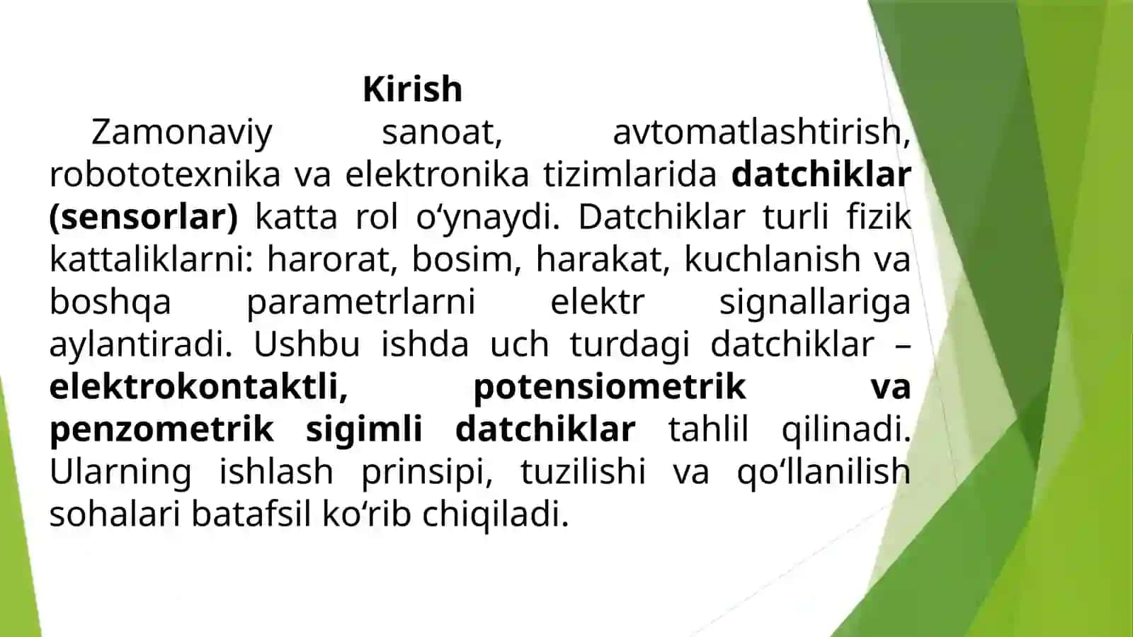 Elektrokontaktli datchiklar, potensiometrik va penzometrik sigimli datchiklar 3
