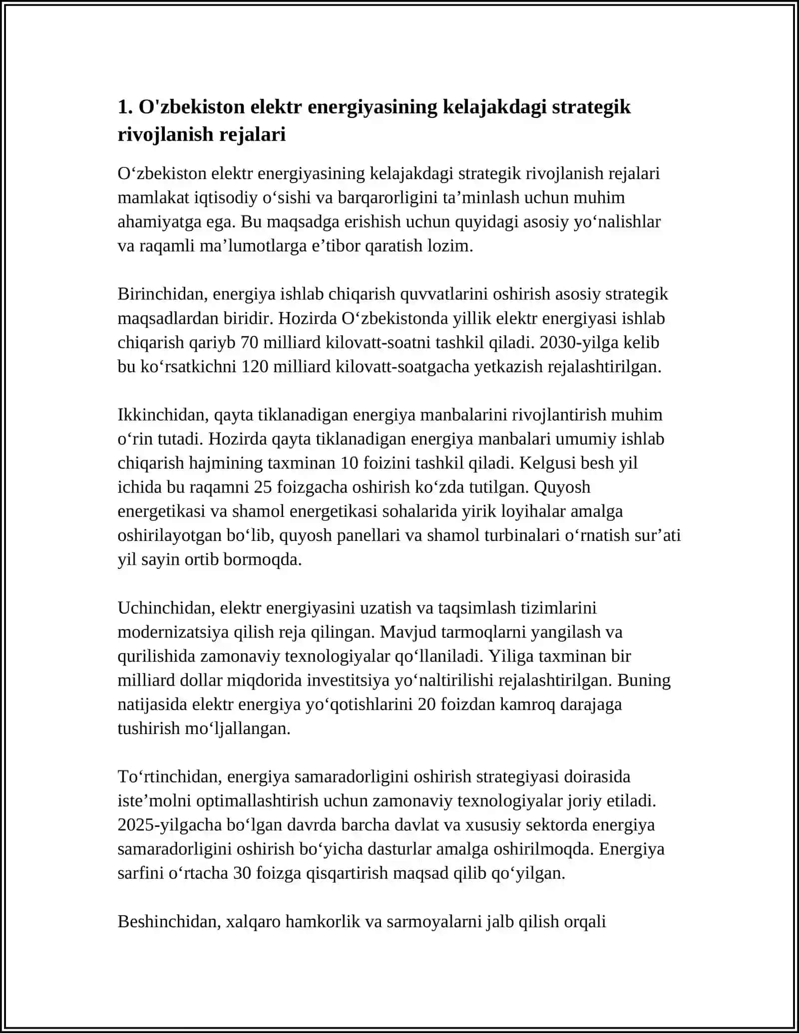OʻZBEKISTON ELEKTR ENERGETIKA SOHASINING RIVOJLANISH ISTIQBOLLARI 3