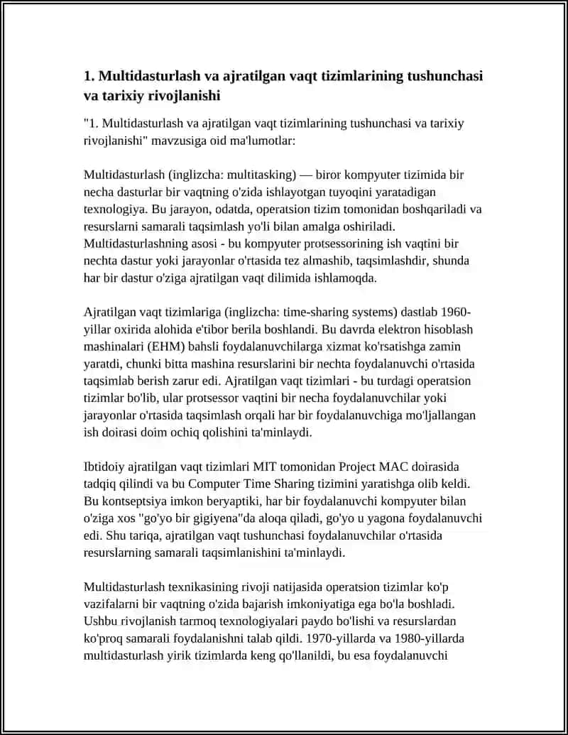 Multidasturlash va Ajratilgan Vaqt Tizimlari 3