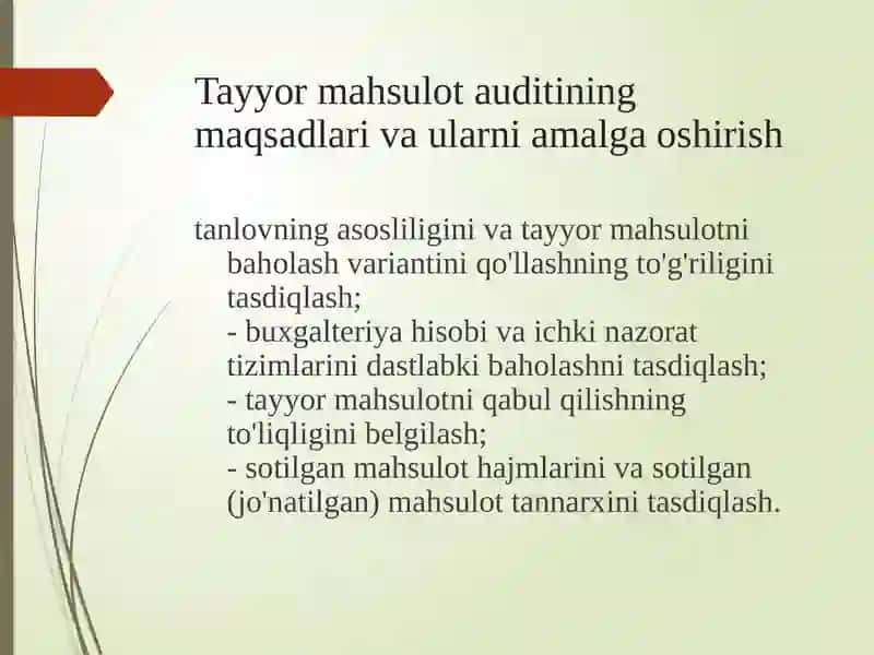 Tayyor mahsulot auditining maqsadi 3