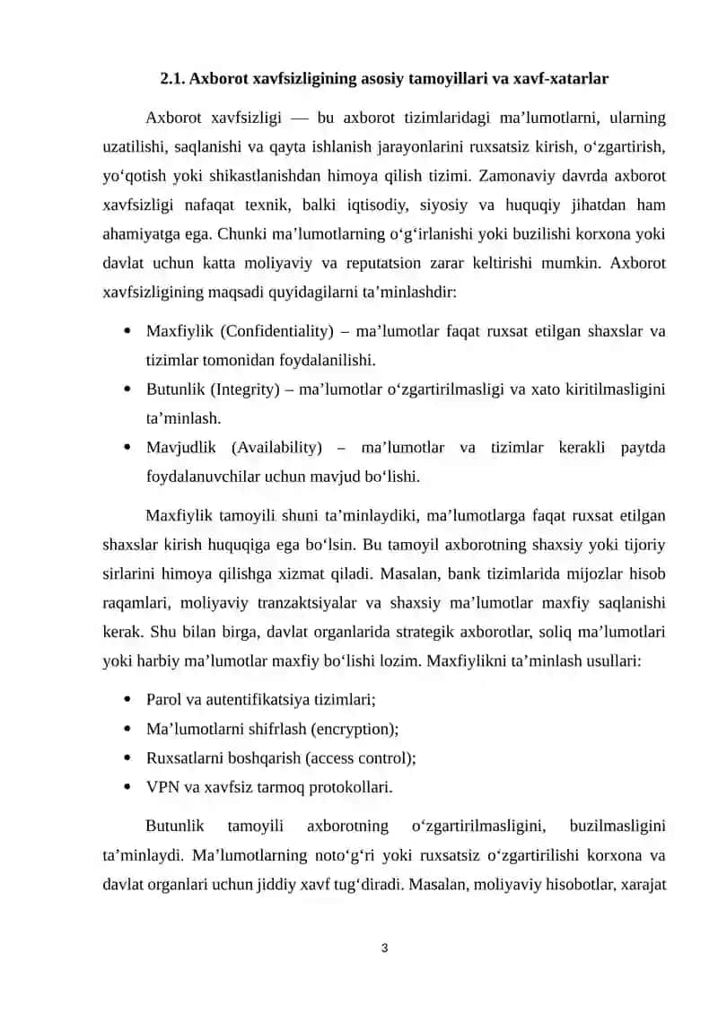 Axborot xavfsizligini ta’minlashning zamonaviy usul va vositalari 3