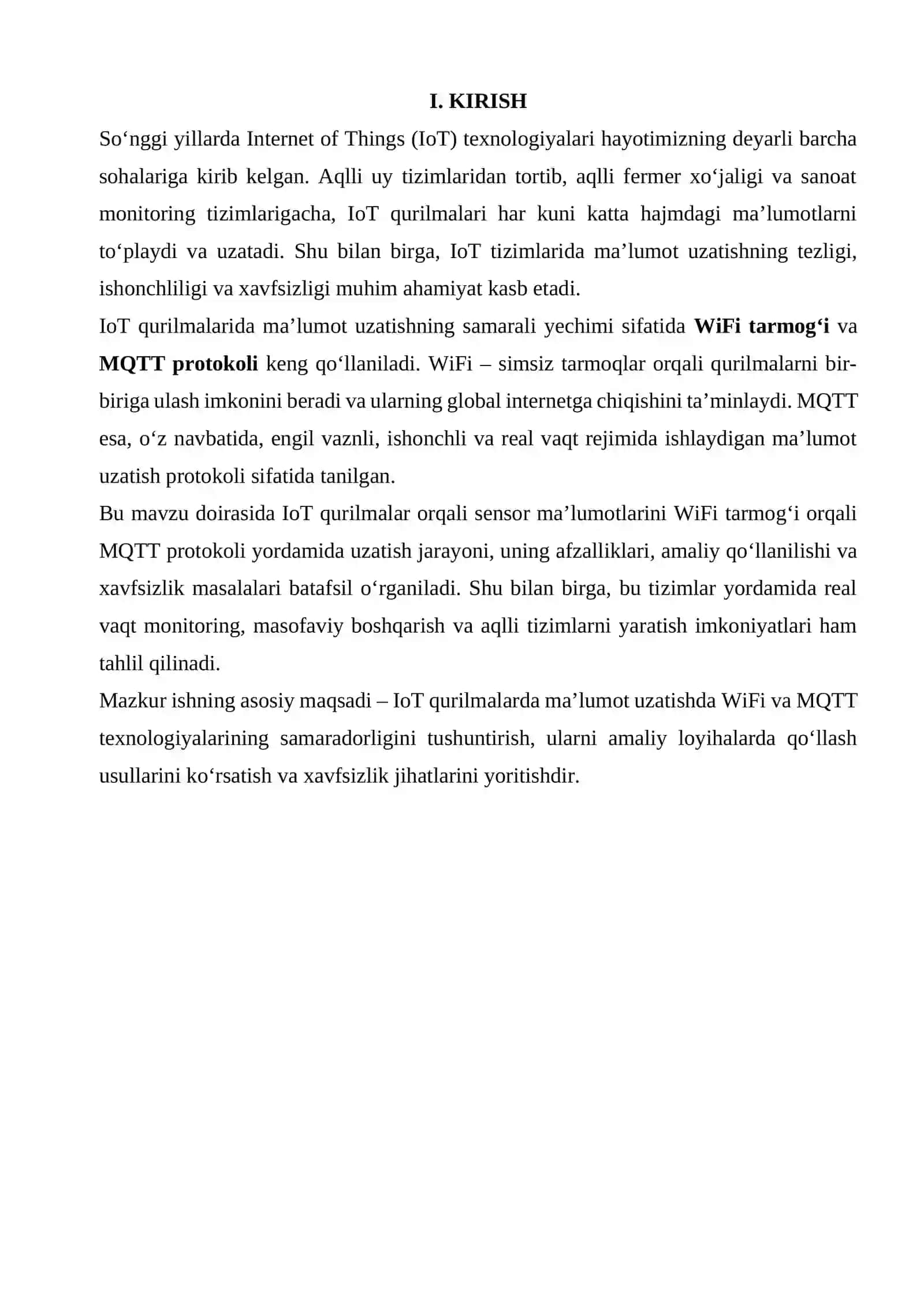 LOT QURILMALARDA MALUMOT UZATISH WIFI MQTT 3