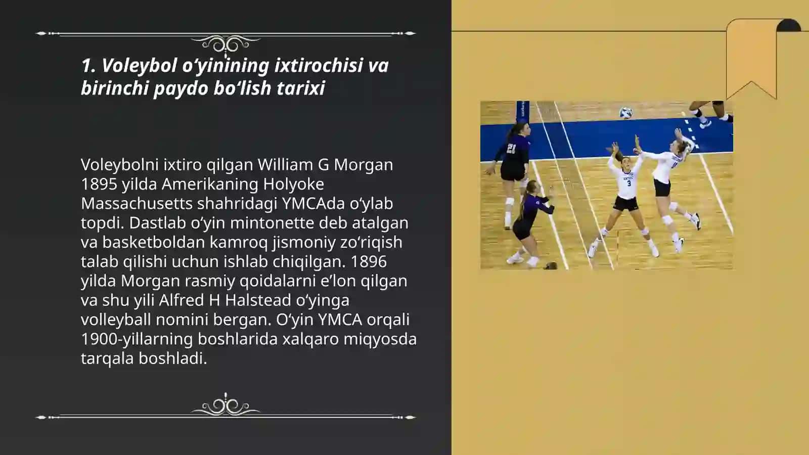 Voleybol oʻyinining kelib chiqish tarixi,qoidalari, maydon oʻlchamlari 3