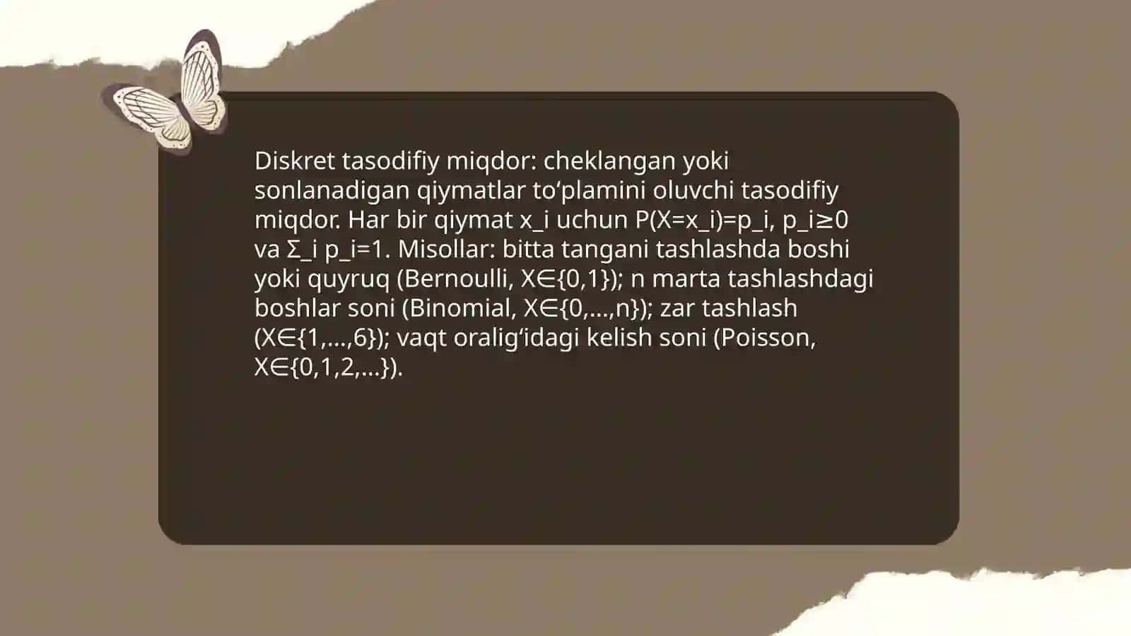 Diskret tasodifiy miqdorlarning sonli tavsiflari 3