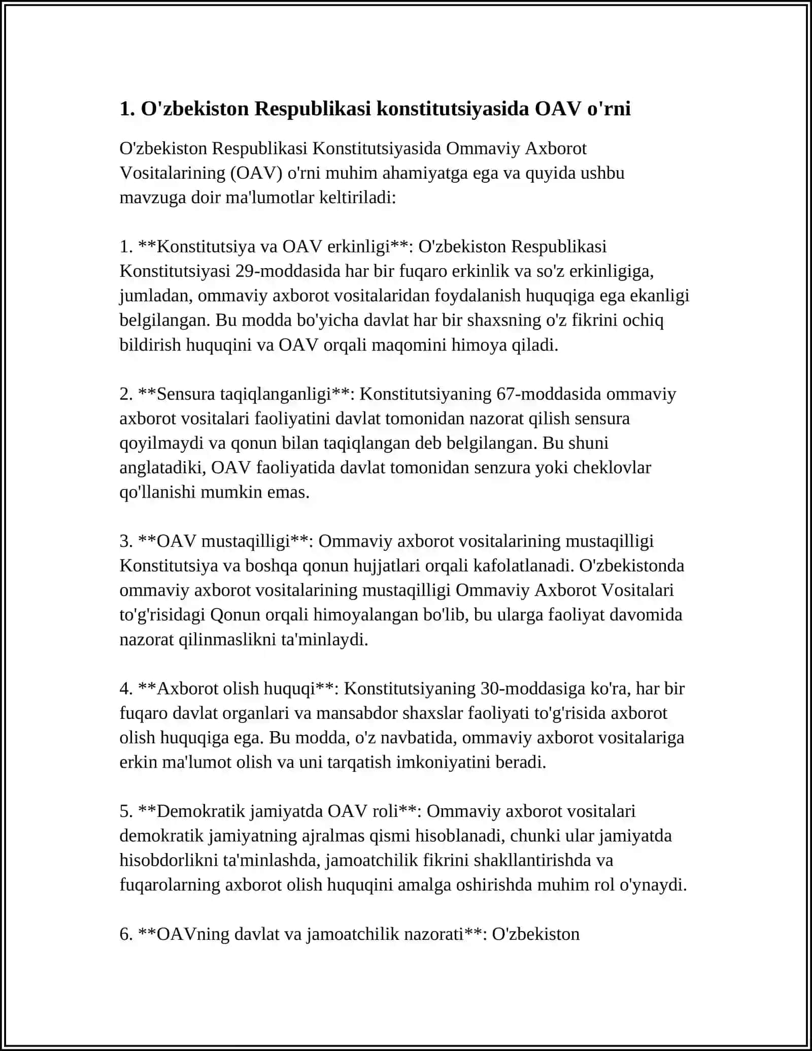 O‘ZBEKISTON RESPUBLIKASIDA OMMAVIY AXBOROT VOSITALARINING FAOLIYATI 3