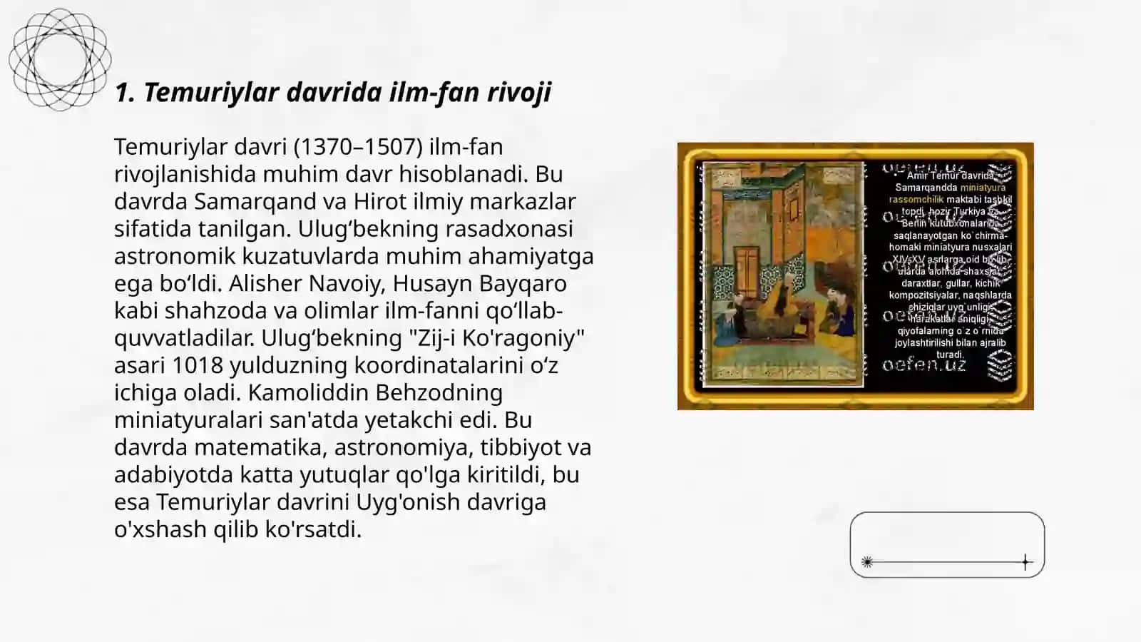 Temuriylar davrida ma'naviy va marafiy yuksalish 3