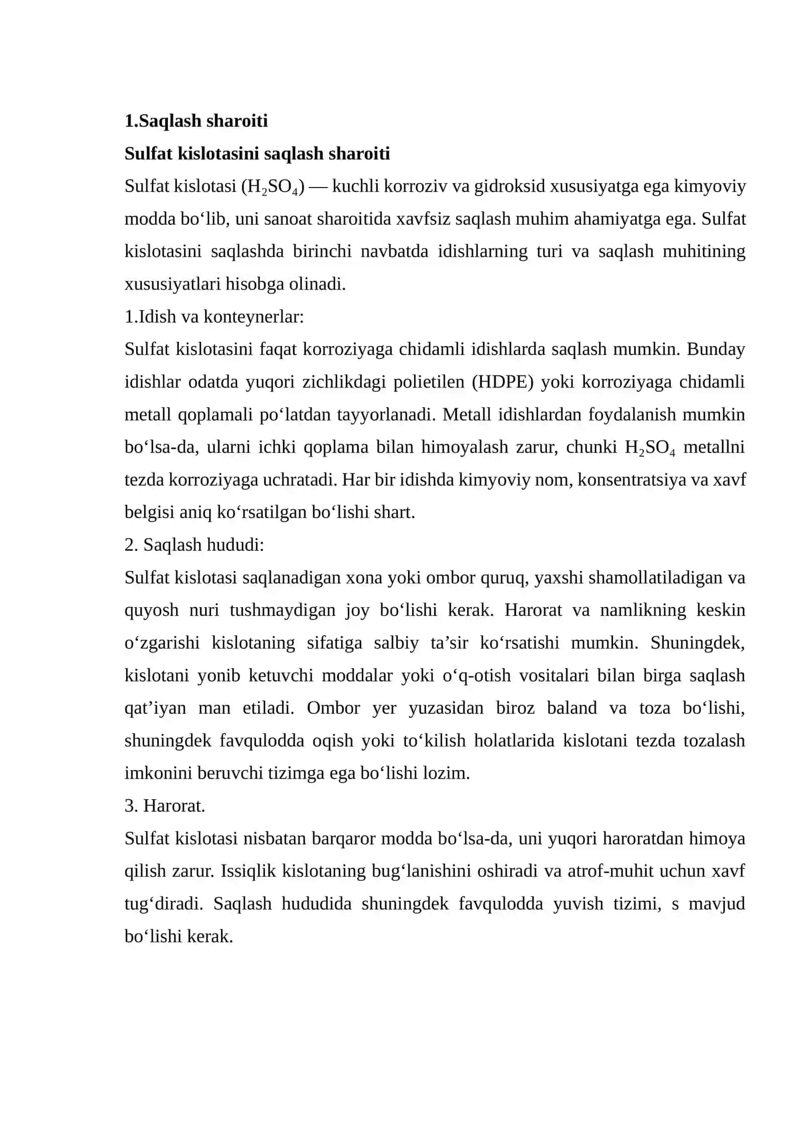 Sulfat kislotasi sanoatda saqlash va tashish 3