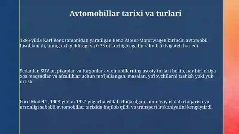 Avtomobillar haqida umumiy ma'lumot 3