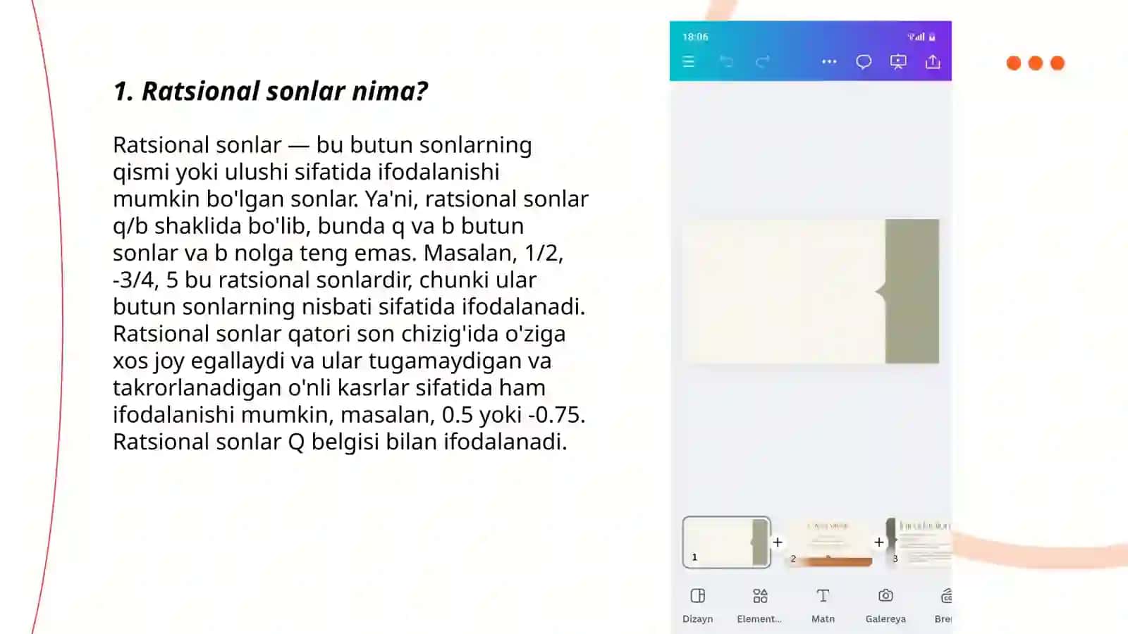 Ratsional sonlar toʻplamining kesimi, irratsional son tushunchasi,haqiqiy sonlar toʻplamining asosiy xassalari 3