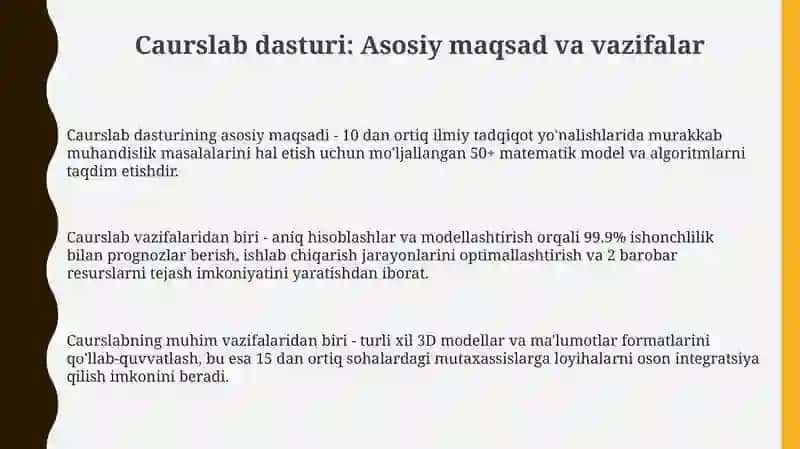 Caurslab dasturlari va imkonyatlari 3