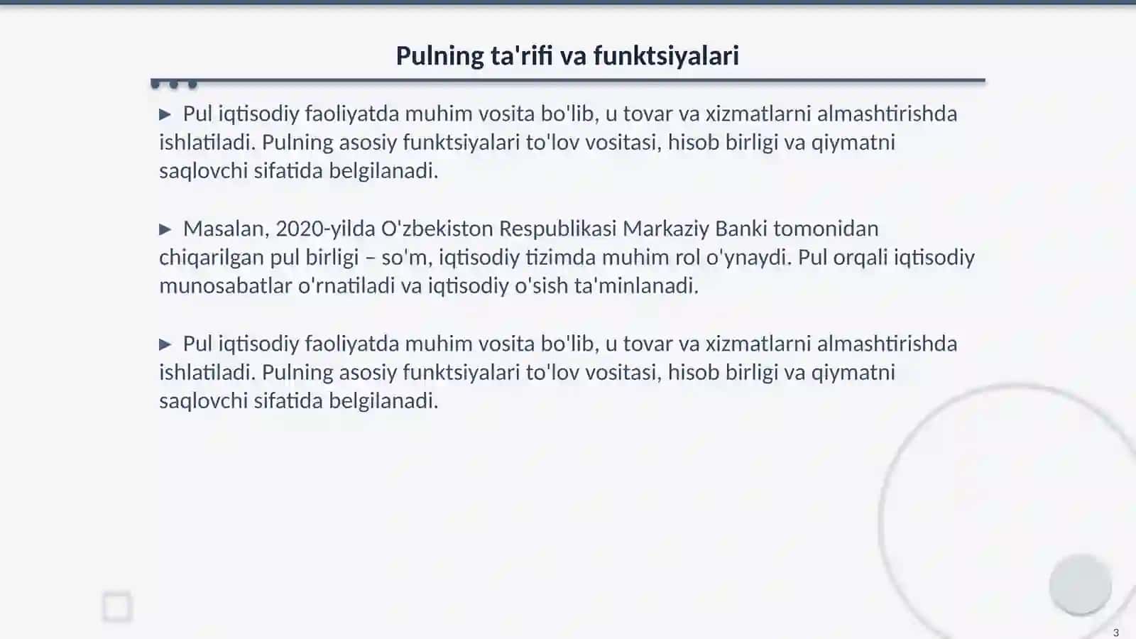 Pul nazariyalari 3
