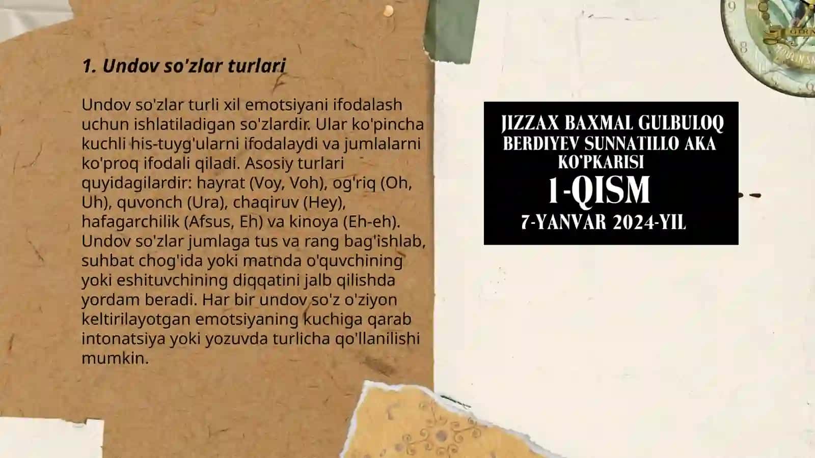 Aloxida olingan sòzlar,(Undow taqlid va modol sòzlar) 3