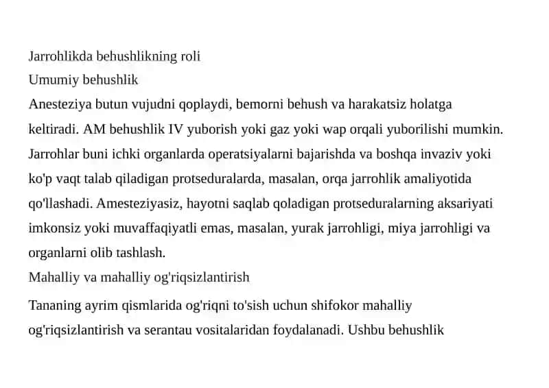 OG'RIQSIZLANTIRISH USULLARI, UMUMIY ANESTEZIYA 3