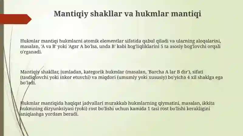 Mantiqiy shakllar va hukmlar mantiqi 3