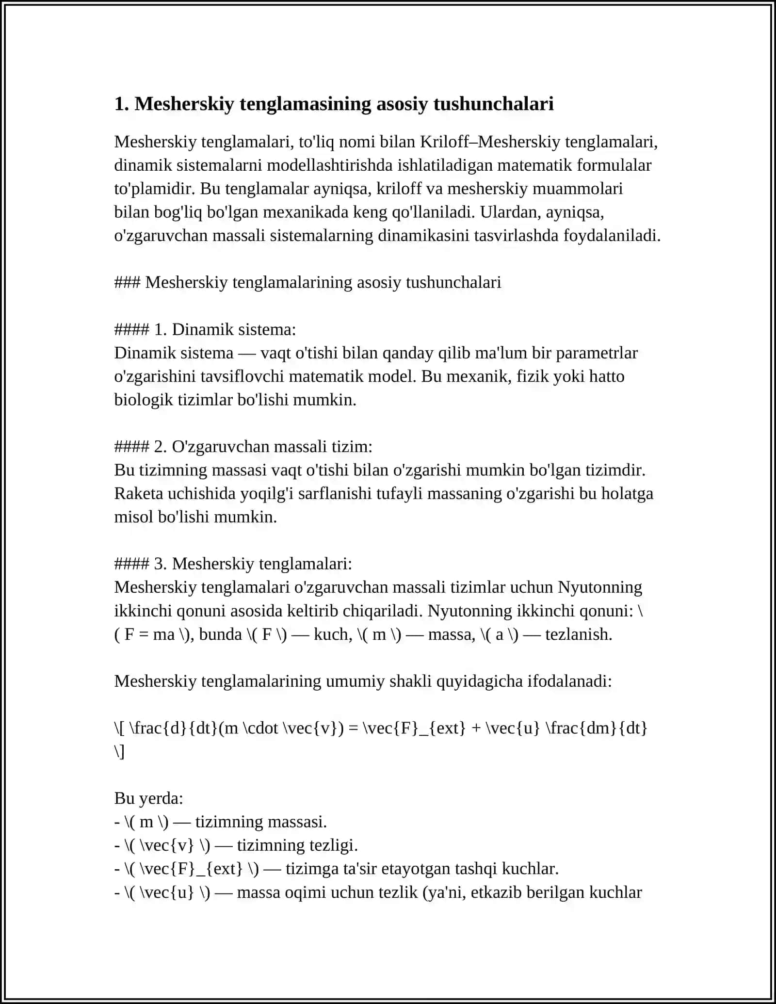 Mesherskiy Tenglamalari 3