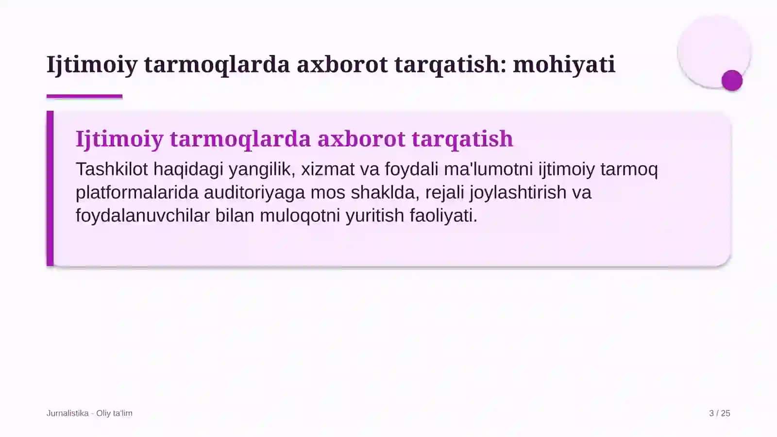 Jurnalistika · Oliy ta'lim 3