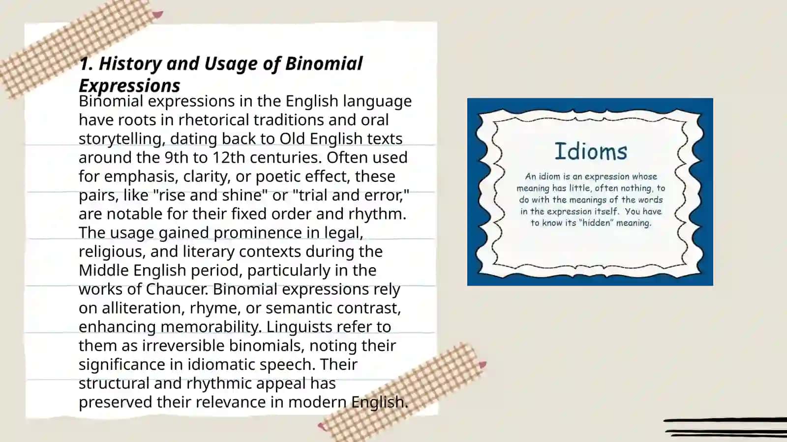 Binomials, similes, proverbs, idioms-miscellaneous 3