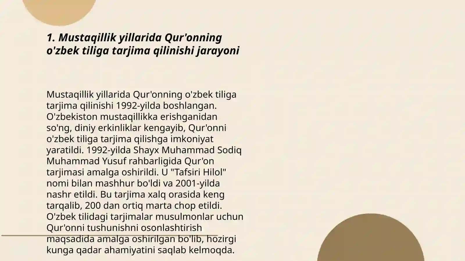 Qur'onning O'zbek tiliga tarjima qilinishi va tasvirlari haqida 3