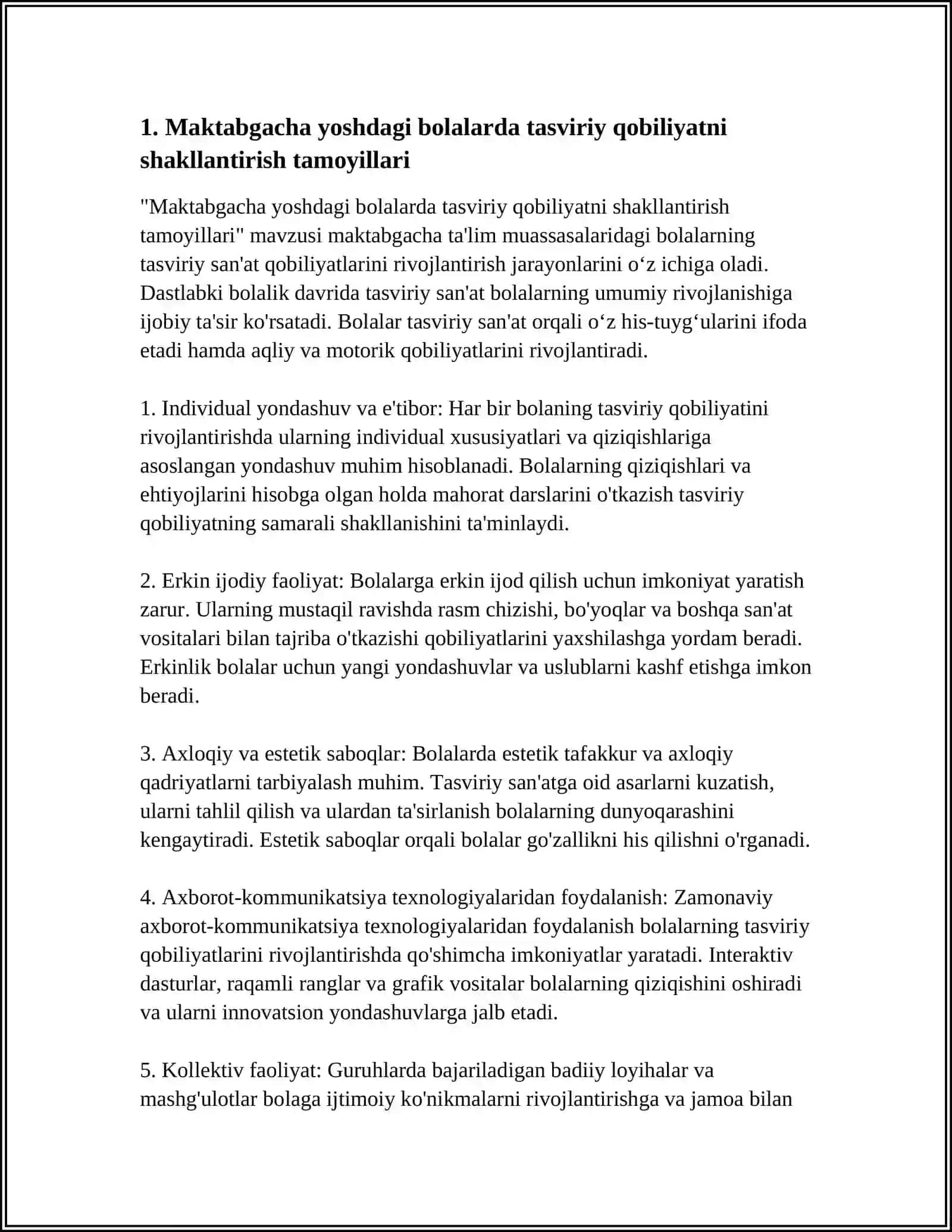 MAKTABGACHA YOSHIDAGI BOLALARNI TASVIRIY QOBILYATI VA IJODKORLIGINI RIVIJLANYIRISH 3