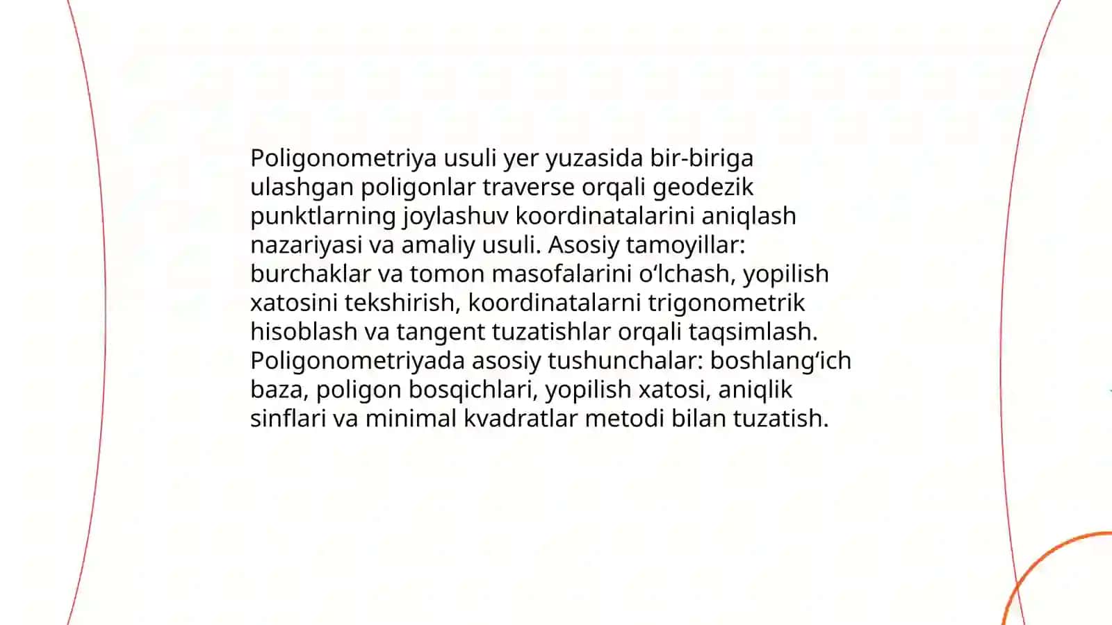 Davlat geodezik tarmogʻini tuzishning poligonometriya usuli 3