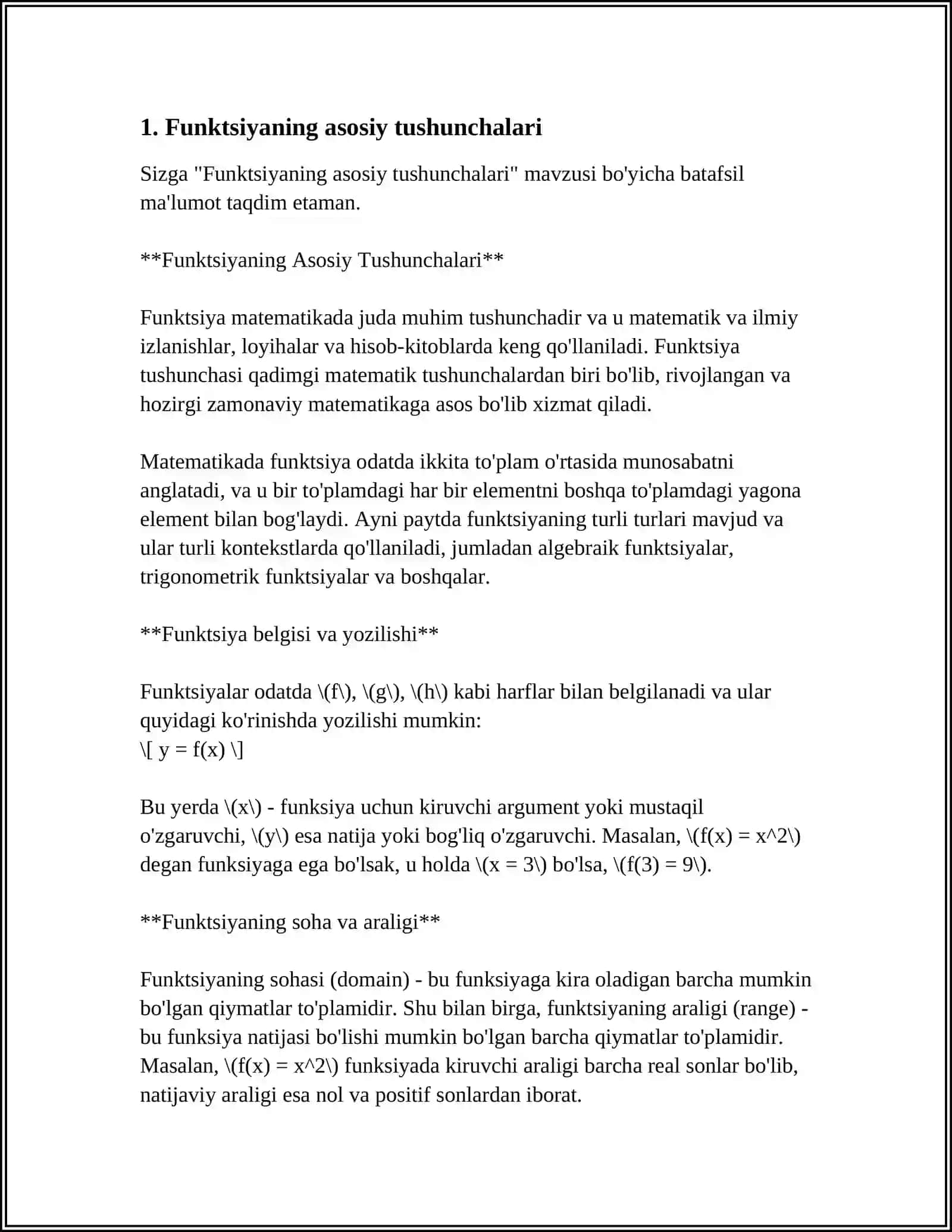 Funktsiyaning Asosiy Tushunchalari 3