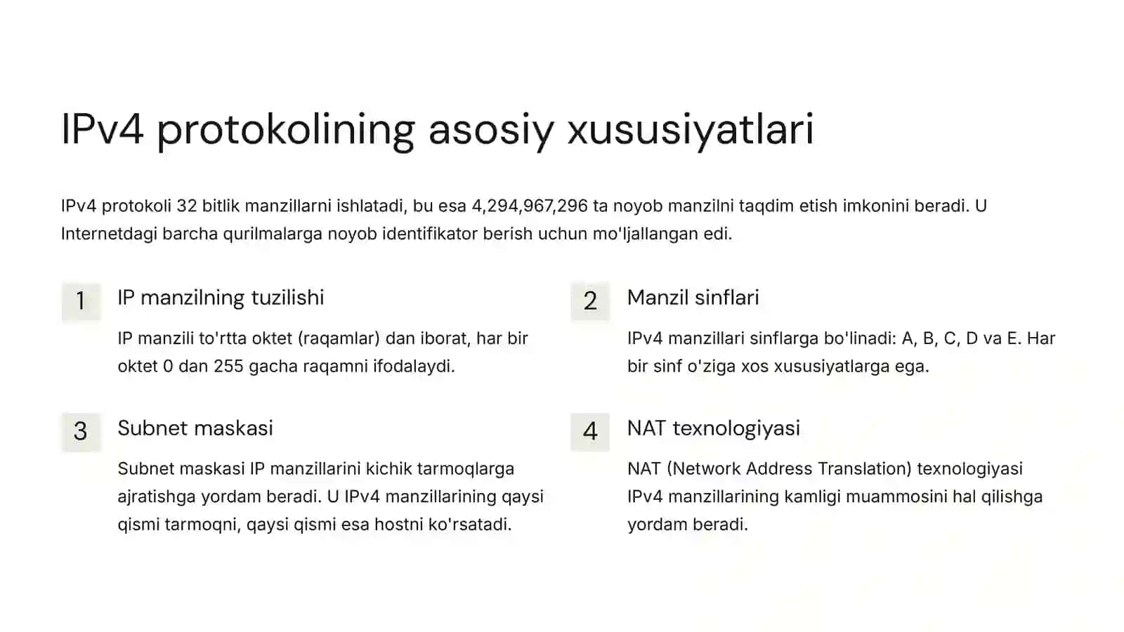 IPv4 va IPv6 tarmoq protokollari: taqqoslash va tahlil 3