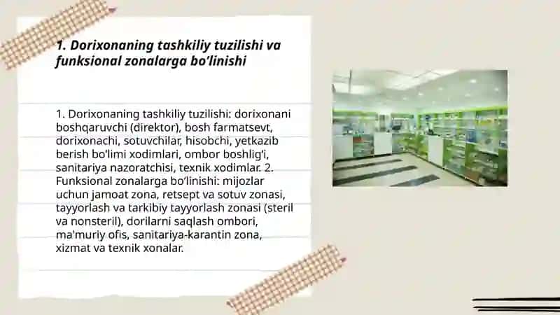 Dorixona tuzilishi xonalari tarkibi jihozlanishi 3