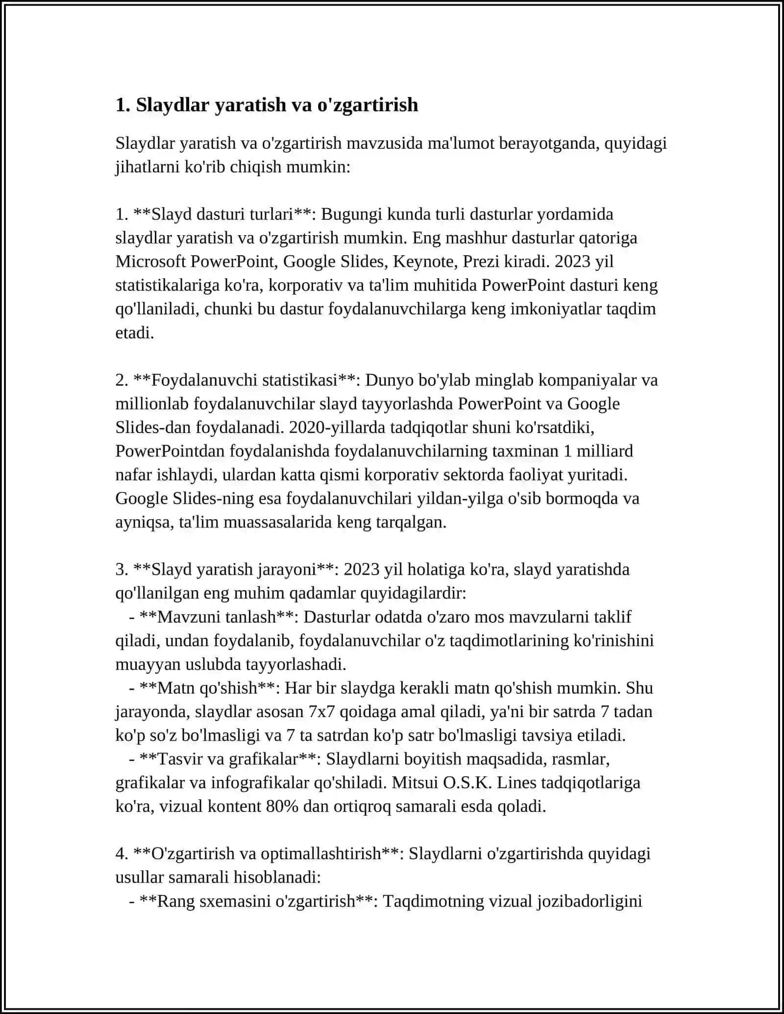 MICROSOFT POWER POINT DASTURI BILAN ISHLASH ASOSLARI POWER POINTDA NAMOYISH VOSITALARINI YARATISH 3