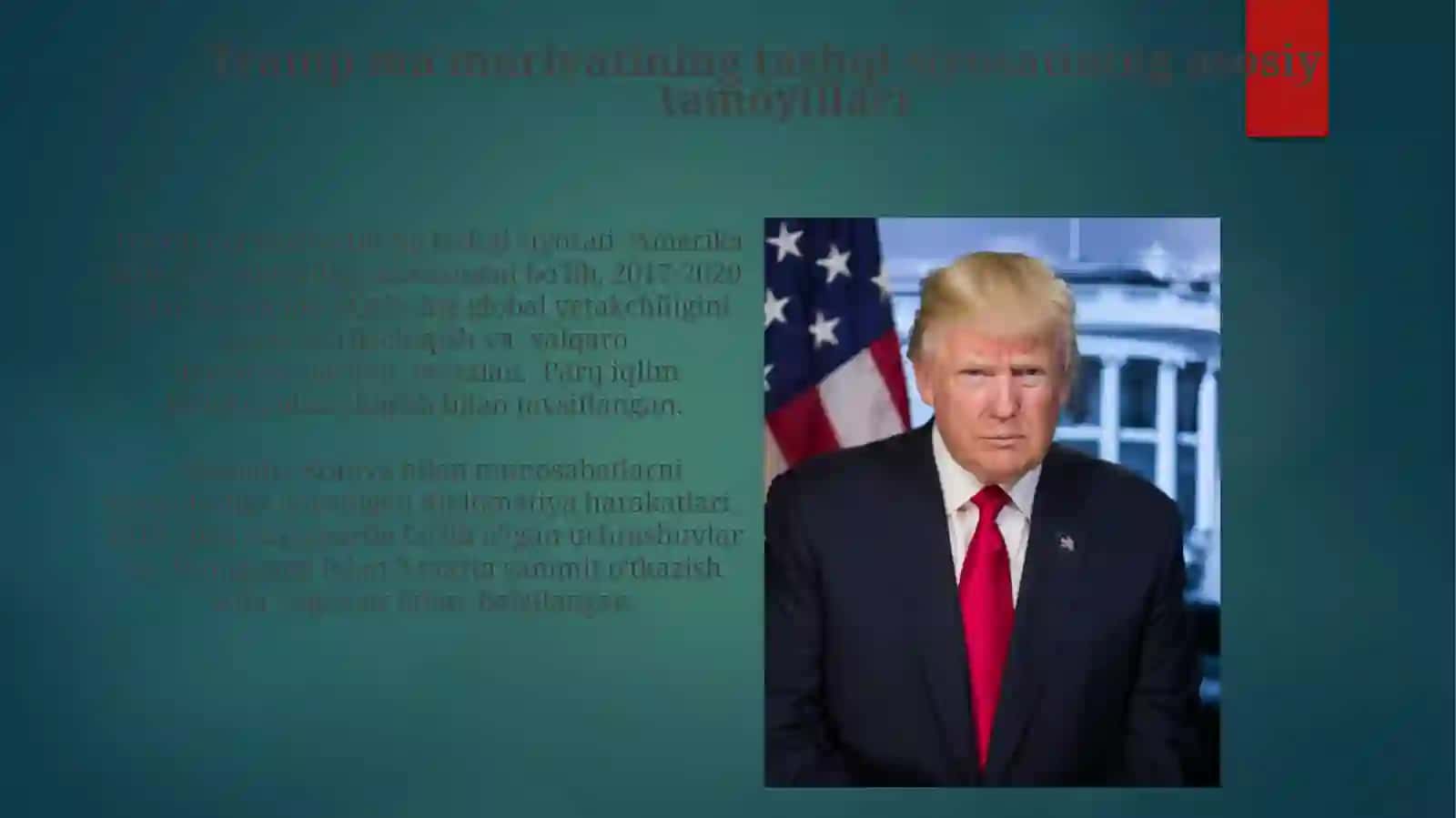 DonaldTrampningboshqaruvidavridaAqshningtashqisiyosati 3