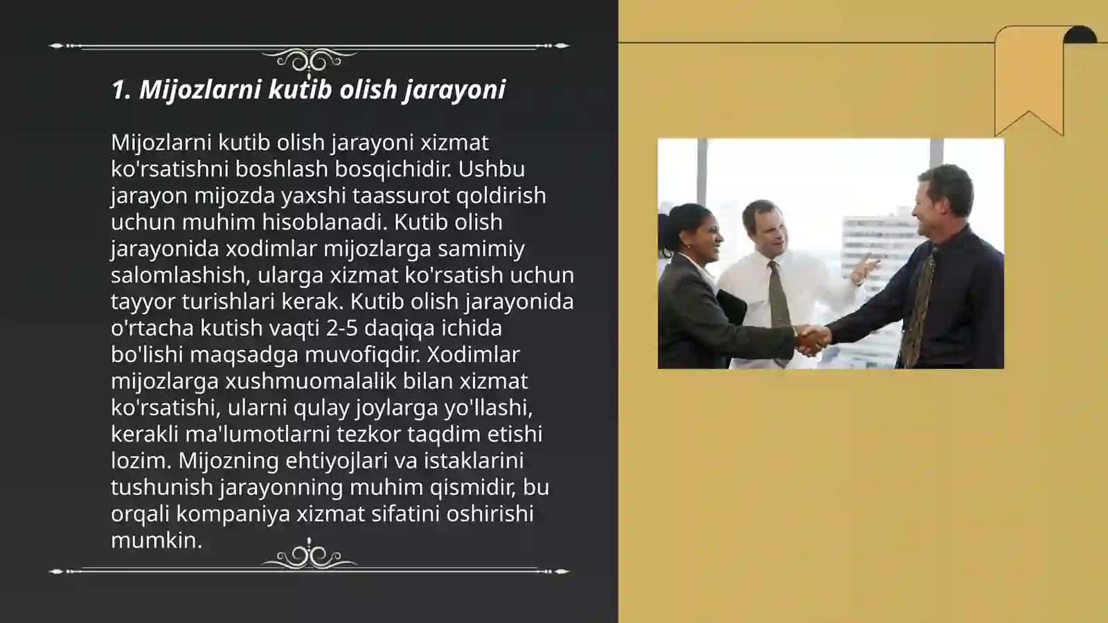 Mijozlarni kutib olish va joylashtirish 3