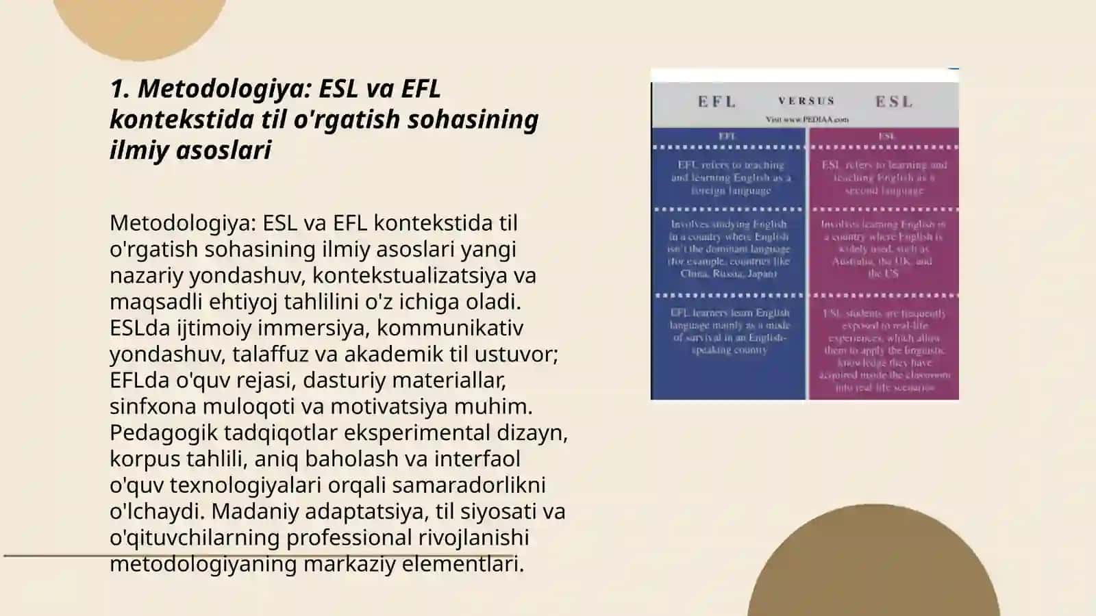 ESL va EFL kontekstida til o'rgatish sohasining ilmiy asoslari 3