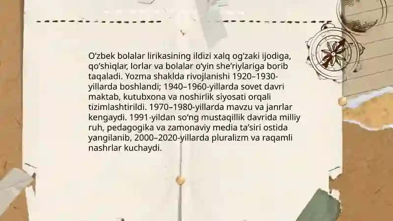 O'zbek bolalar adabiyotida lirik asarlar tahlili 3