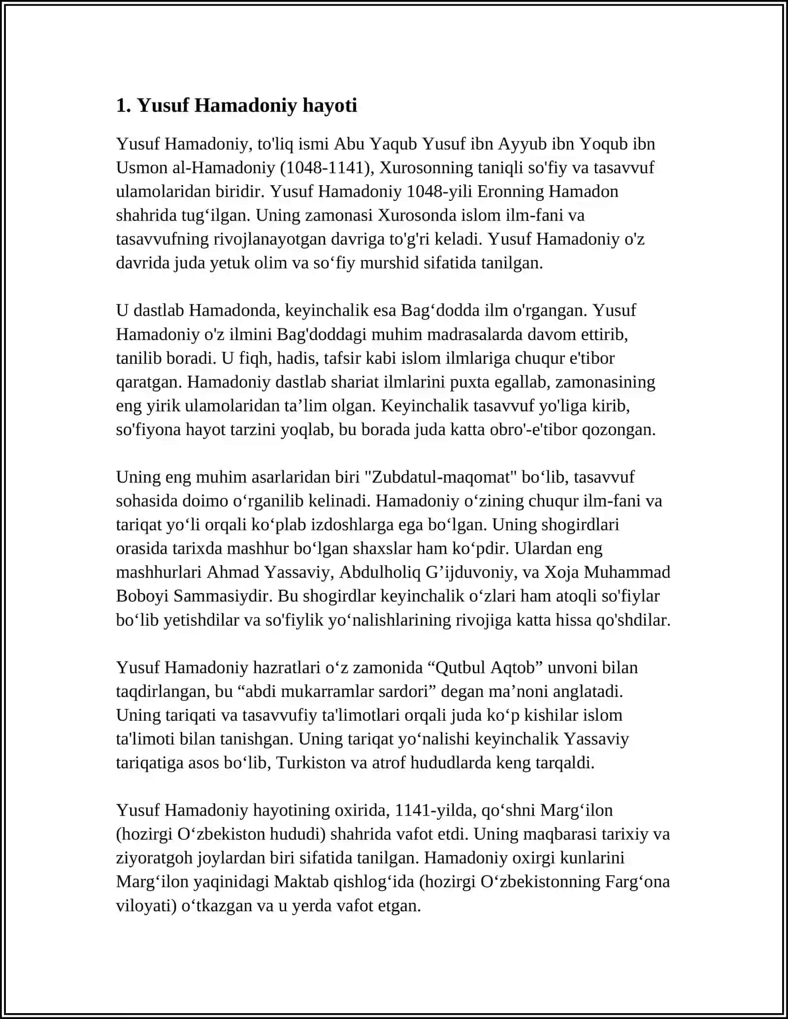 MUSTAQIL ISH Mavzu: YUSUF HAMADONIY 3