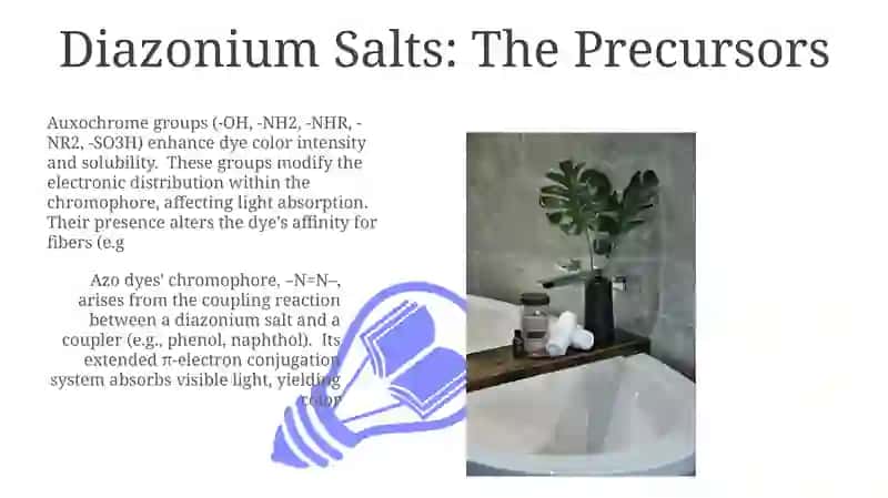 Understanding of azo dyes chromophore and auxochrome groups diazonium salts 3