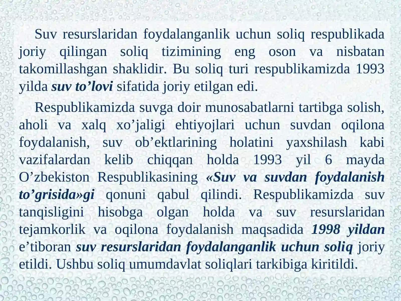 Suv resurslaridan foydalanganlik uchun soliq 3