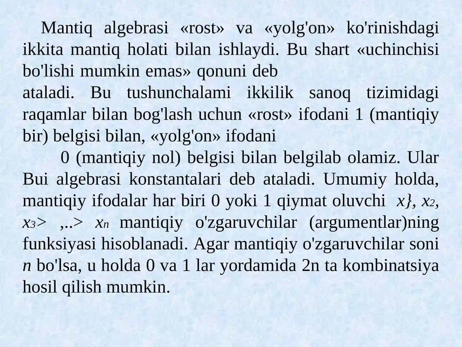 2-Ma’ruza.Mantiqiy algebraning asosiy qonunlari 3