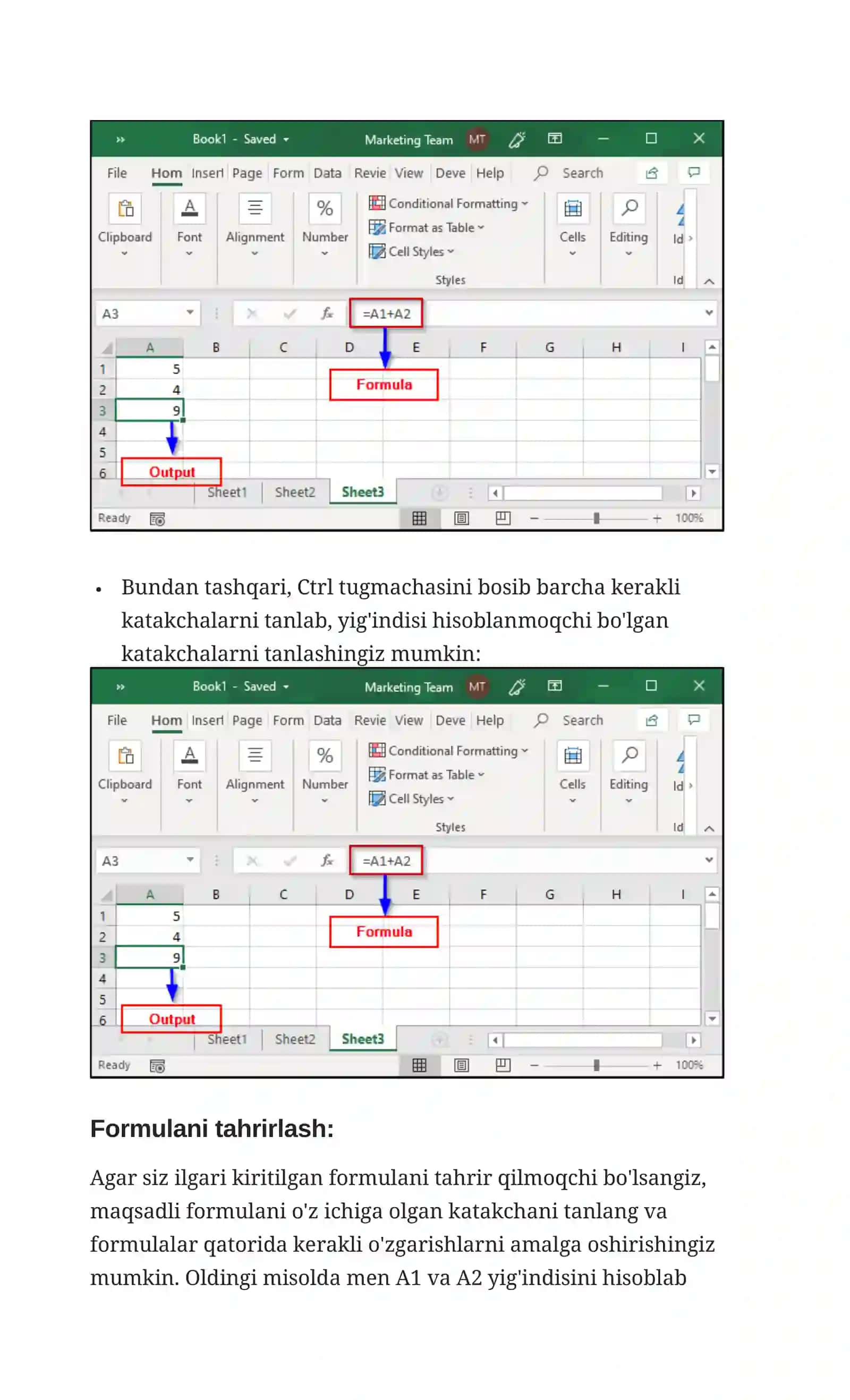 MS Excell dasturida Formulalalr bilan ishlash 3