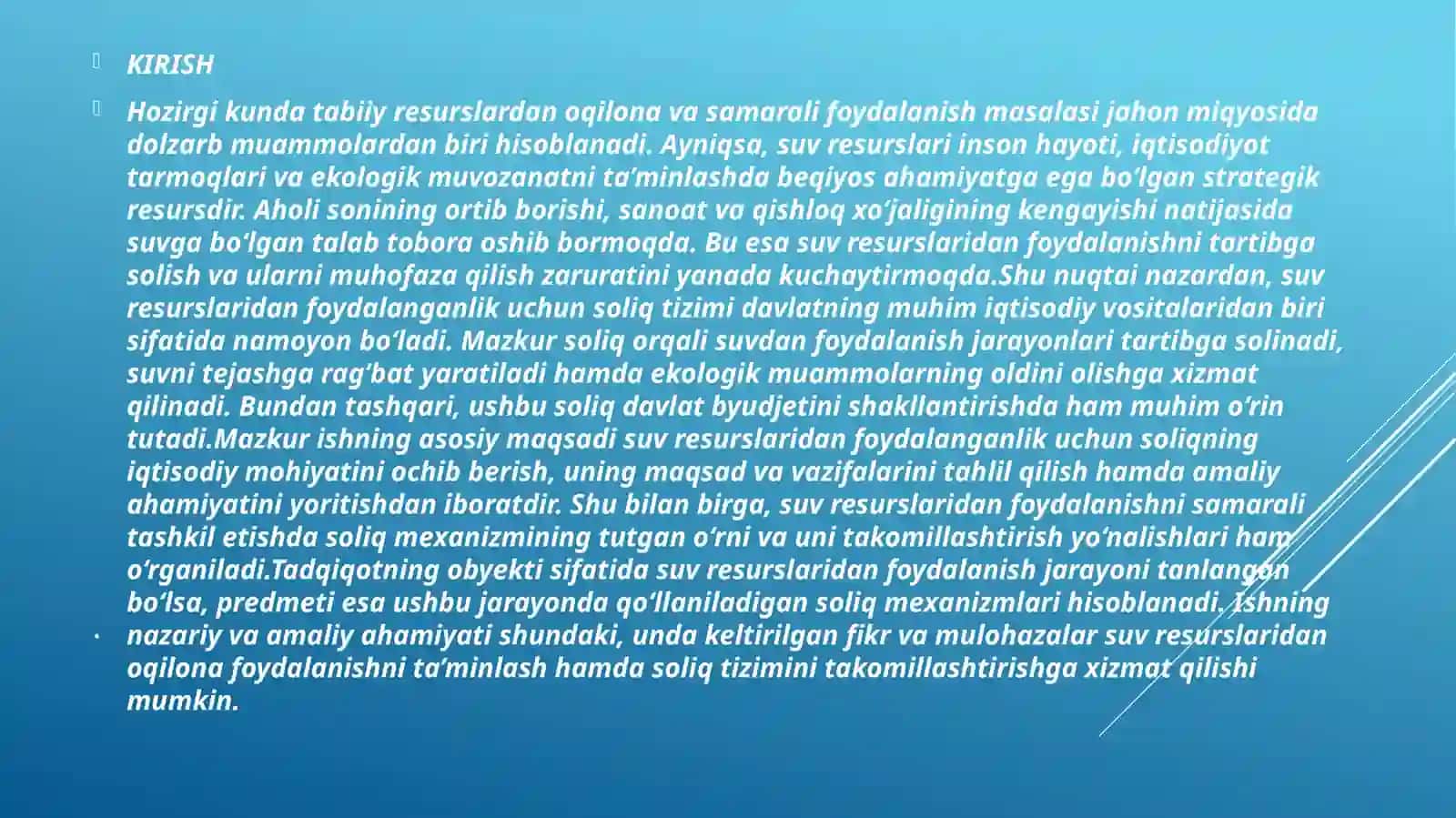 Suvresurslaridan foydalanganlik uchun soliq 3
