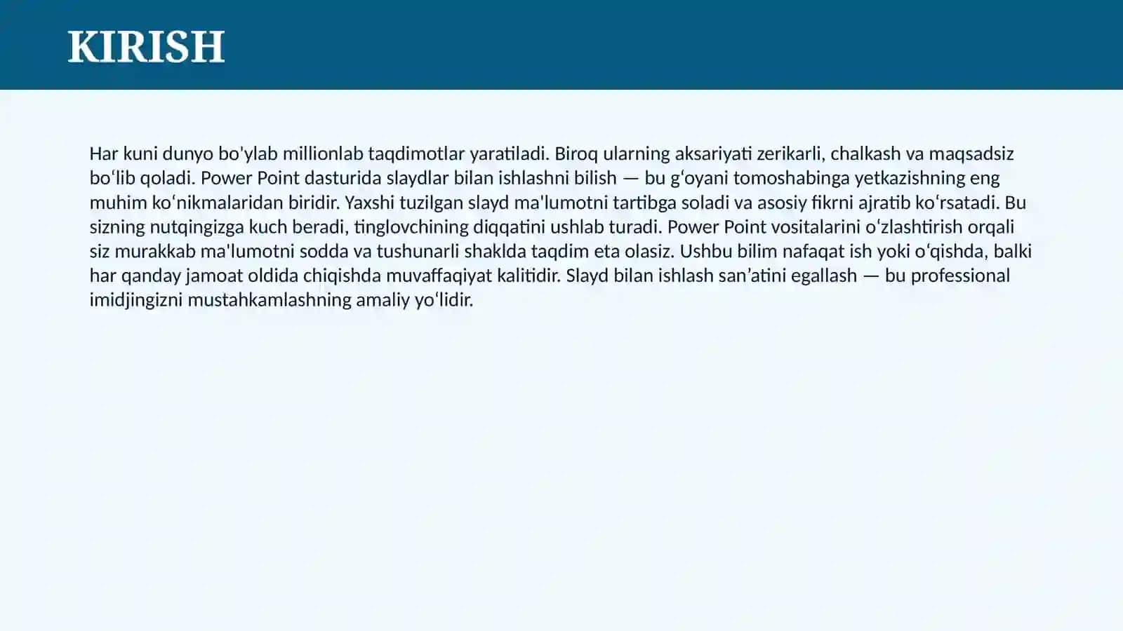 POWER POINT DASTURIDA SLAYDLAR BILAN ISHLASH 3