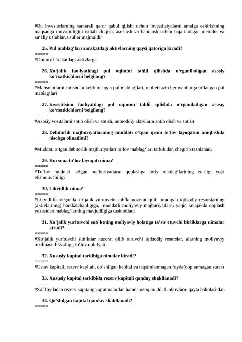 Moliyaviy taxlil testlar 3