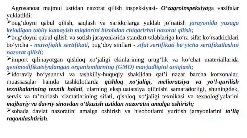 Qishloq xo'jaligi va oziq-ovqat sohasini isloq qilish sohada davlat boshqaruvini takomillashtirish 3
