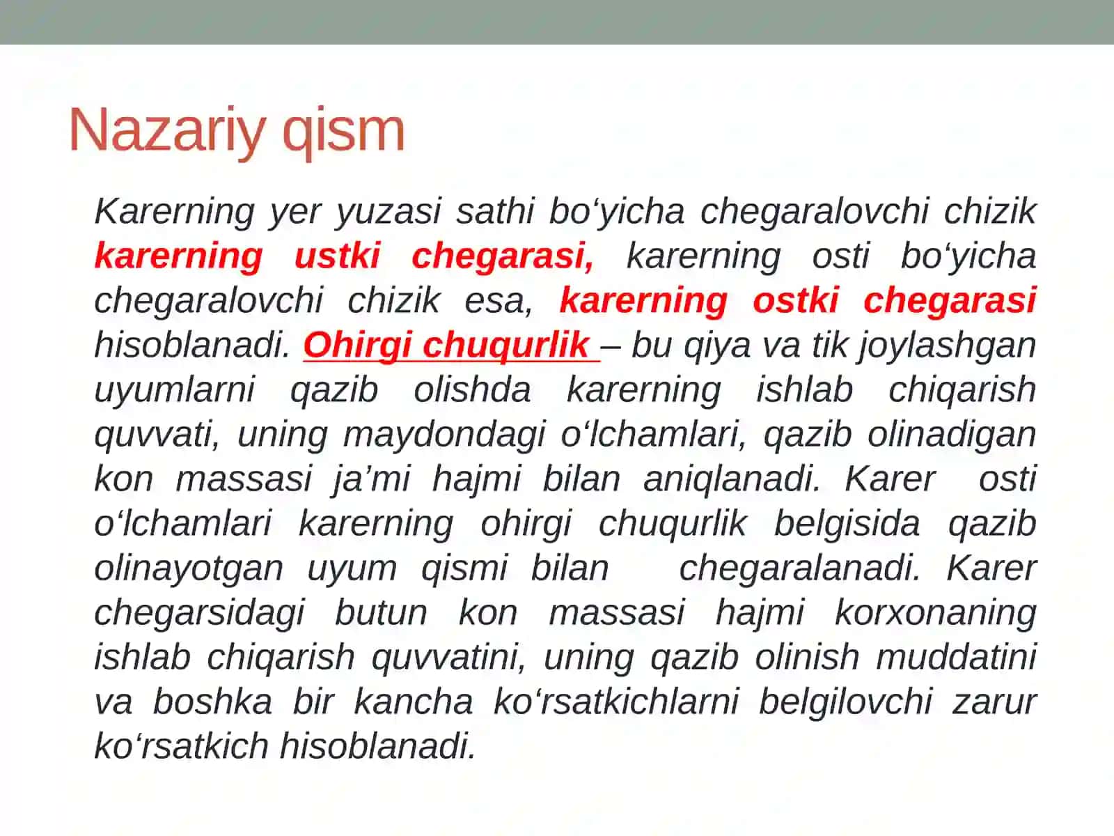 Karerning hajmi, o‘lchamlari, va s 3