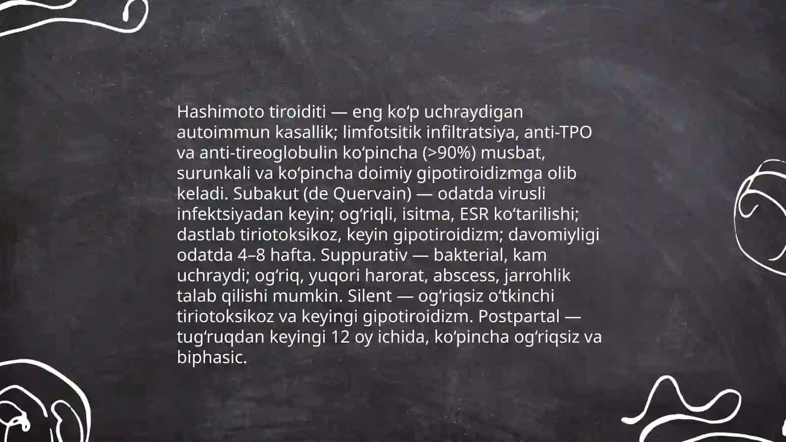 Tiroiditlar. Tiriotoksik kriz. Tug'ma gipotirioz 3