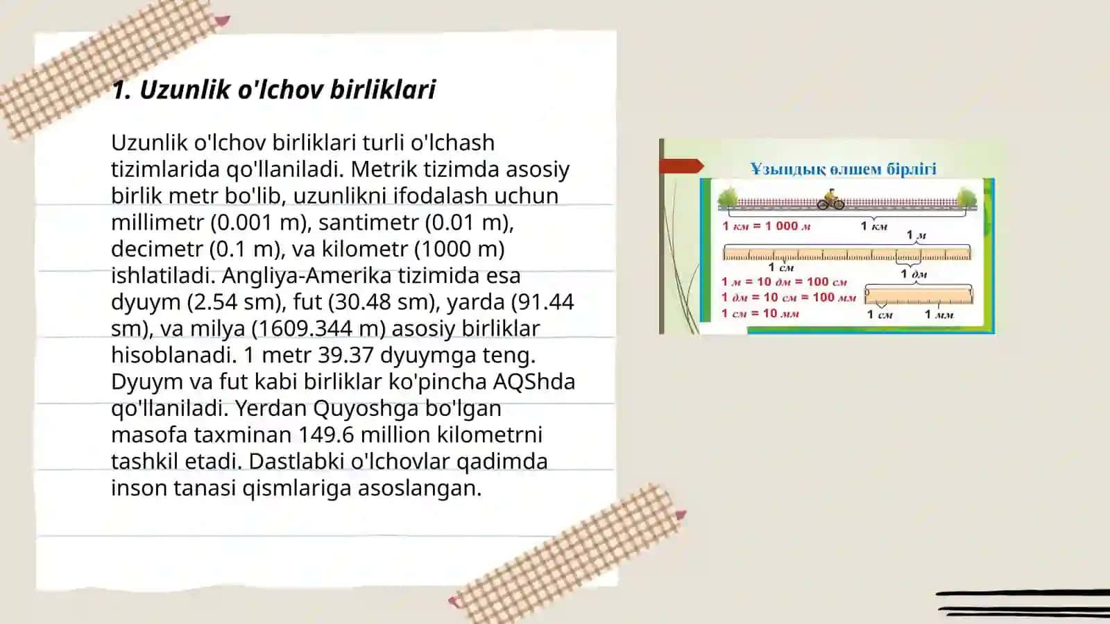 Uzunlik va yuza o'lchov birliklari 3