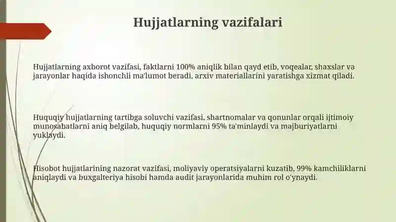 Hujjatlarning vazifalari va tili 3