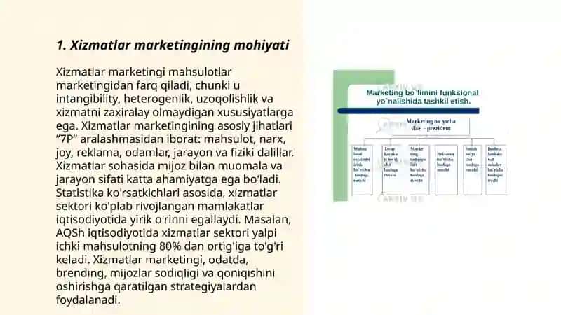 Xizmatlar marketingi va ularning xususiyatlari 3