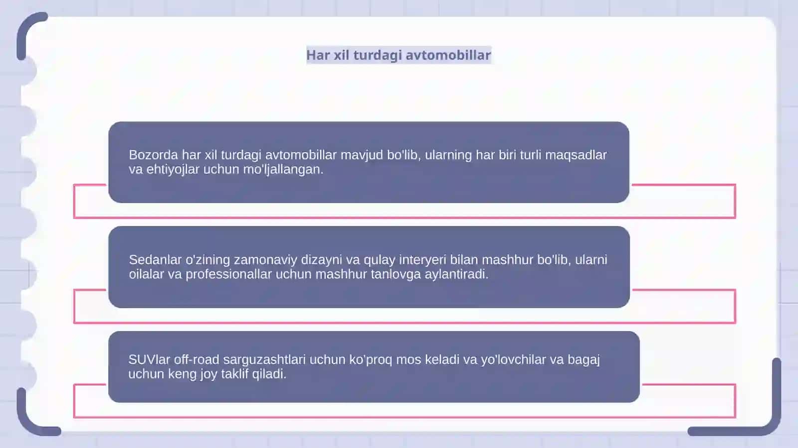 Avtomobillar bilan tanishtirish 3