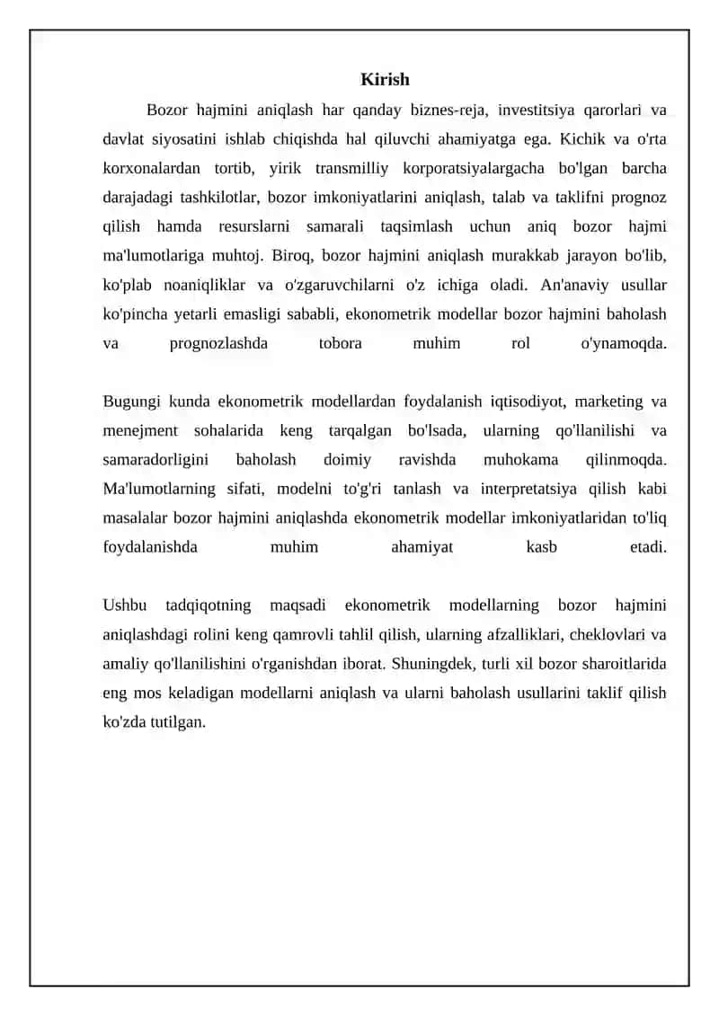 Bozor hajmini aniqlashda ekonometrik modellardan foydalanish 3