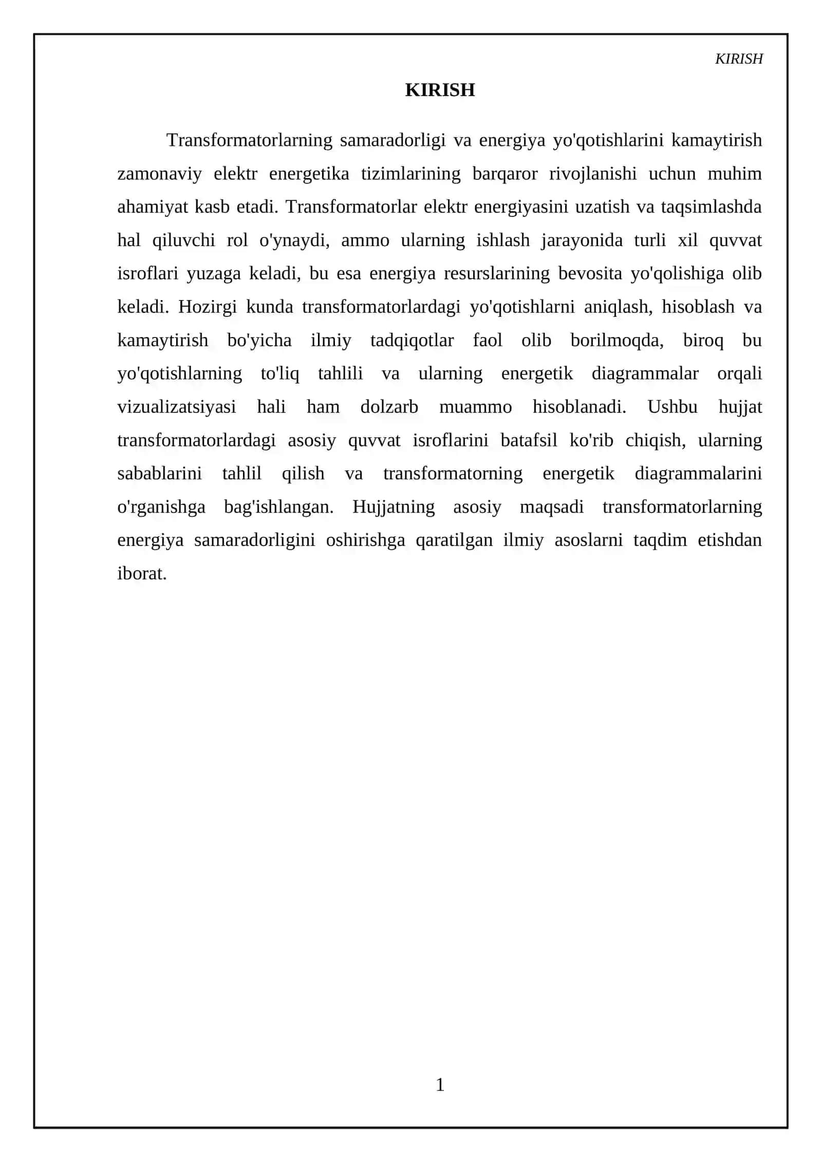 Transformator quvvat isroflari va FIKI. Transformatorning energetik diagrammalari 3