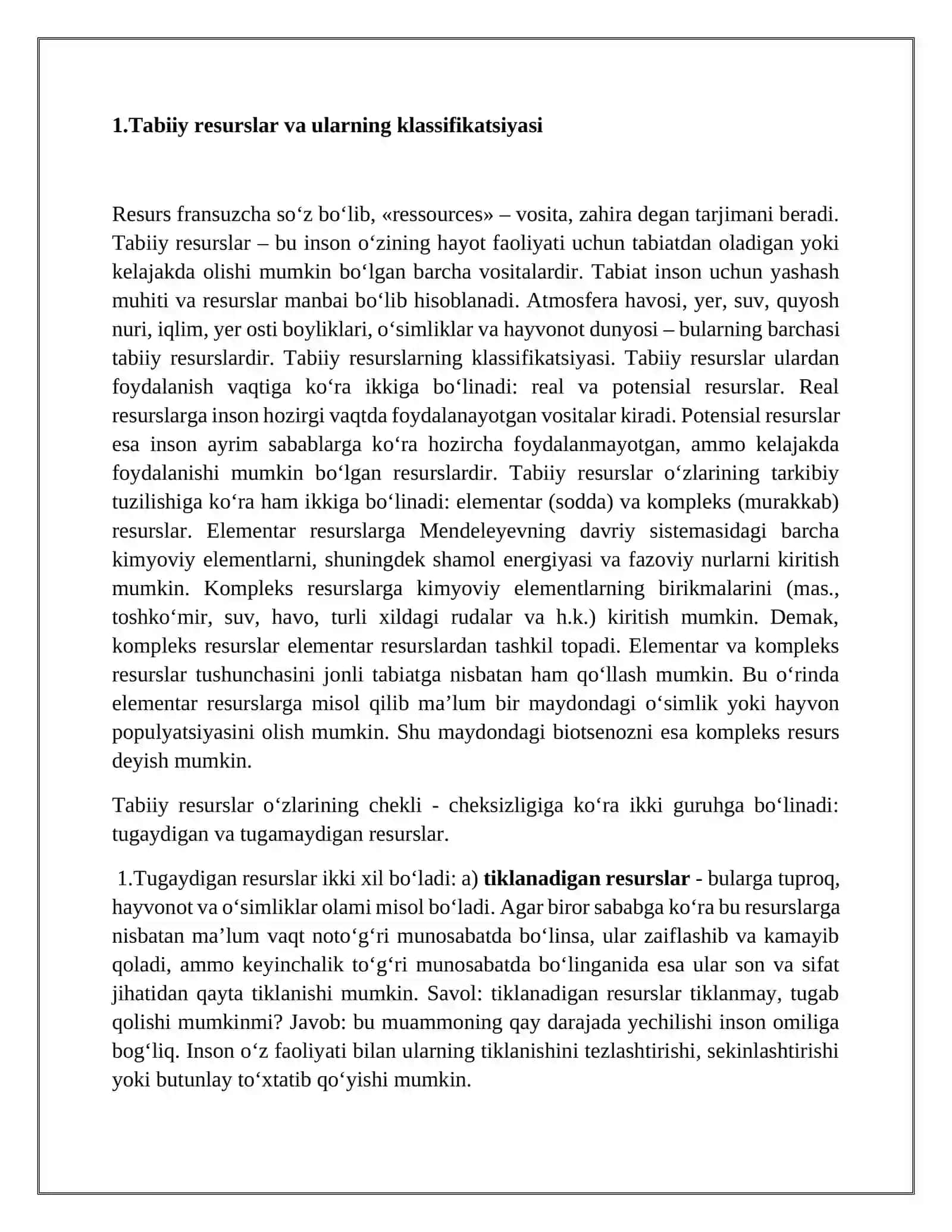 Tabiiy resurslar va ularning turlari 3
